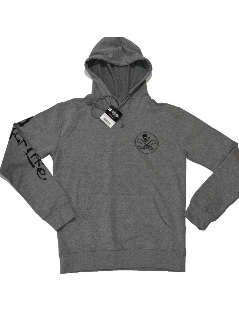 NWT Salt Life Skull and Hooks Pullover Hoodie Lightweight Grey Gray Mens Small